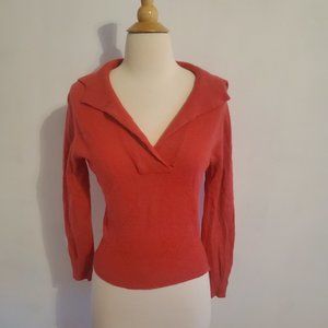 $320 Hadley 100% Pure Cashmere Vintage Rare Sweater Coral V-Neck Soft Size Small